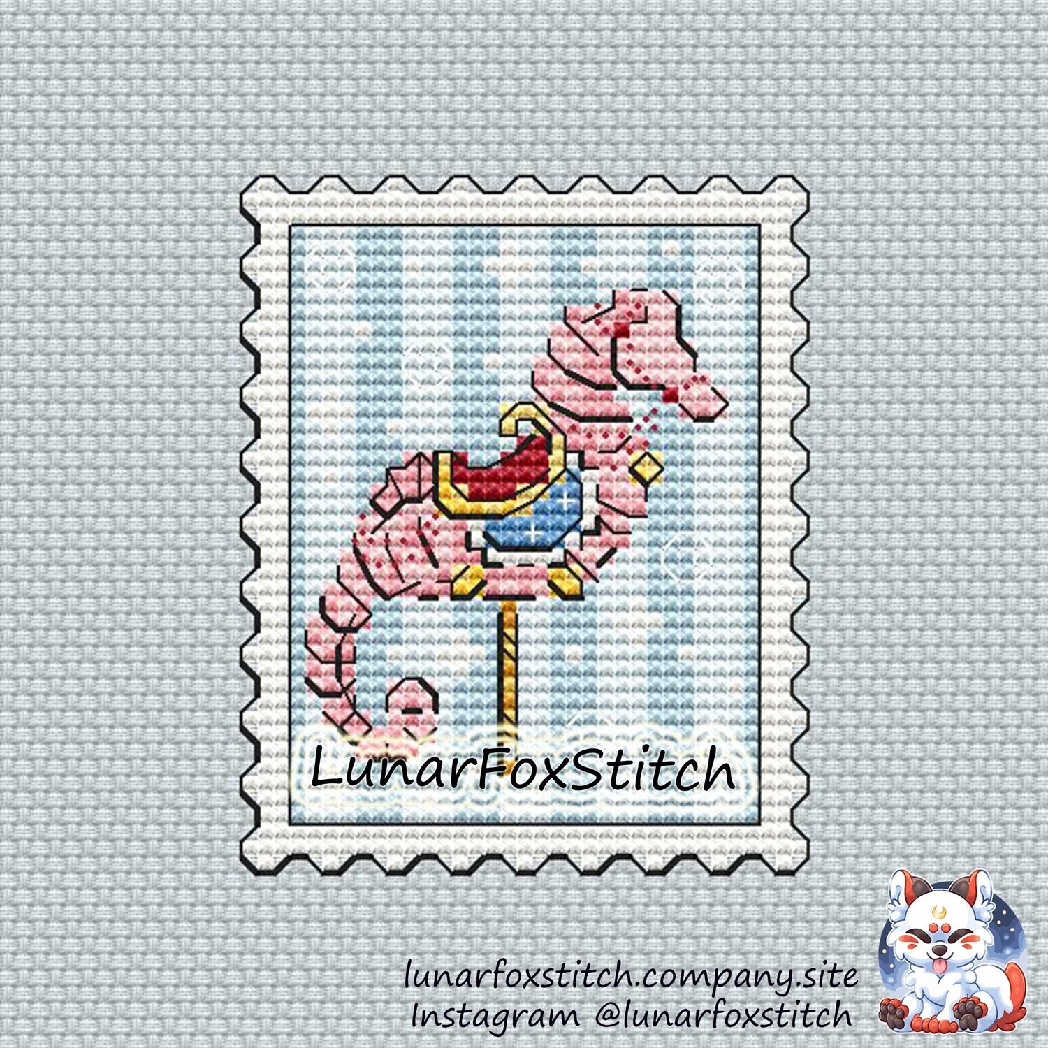 Sea horse carousel postage stamp cross stitch pattern