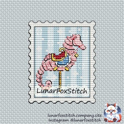 Sea horse carousel postage stamp cross stitch pattern