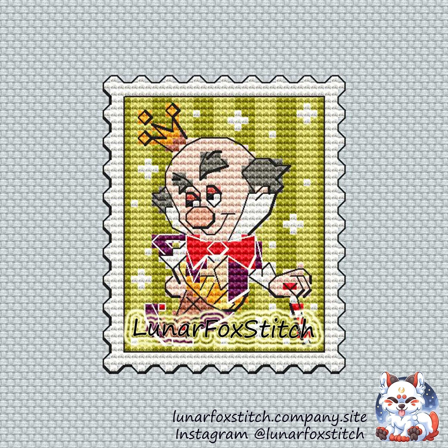 King Candy postage stamp cross stitch pattern