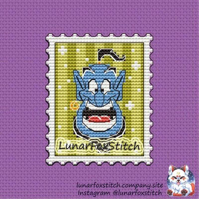 Blue gin postage stamp cross stitch pattern