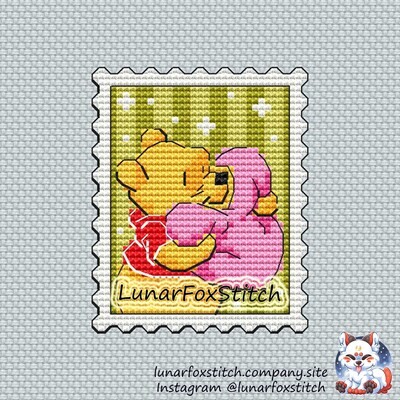 Bear heart postage stamp cross stitch pattern