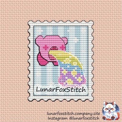 Pink chibi postage stamp cross stitch pattern