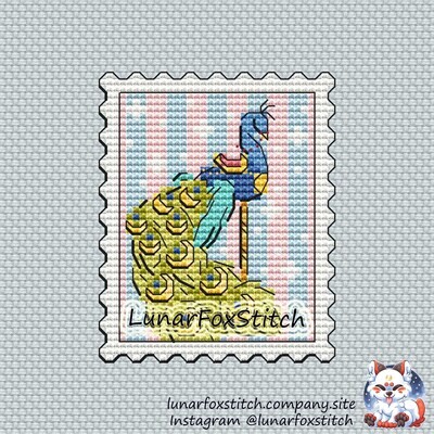 Peacock carousel postage stamp cross stitch pattern