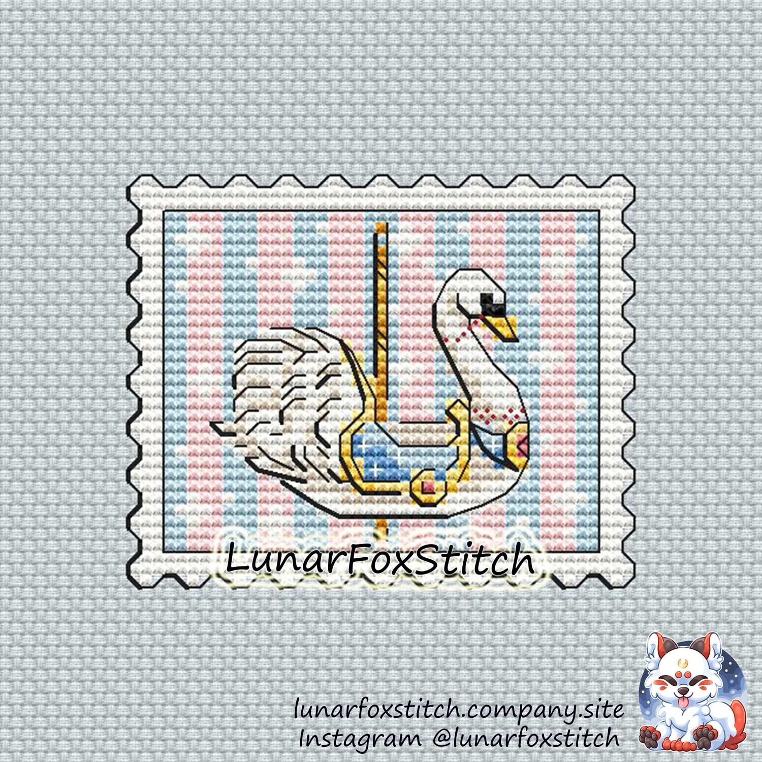 Swan carousel postage stamp cross stitch pattern