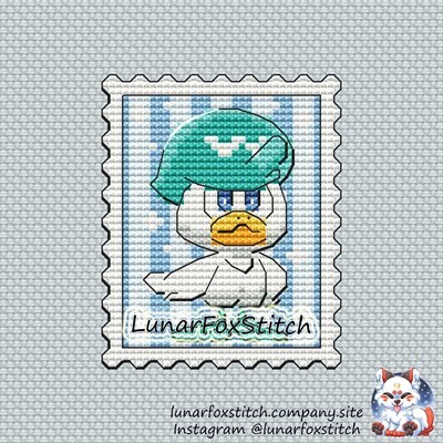 Blue duck postage stamp cross stitch pattern