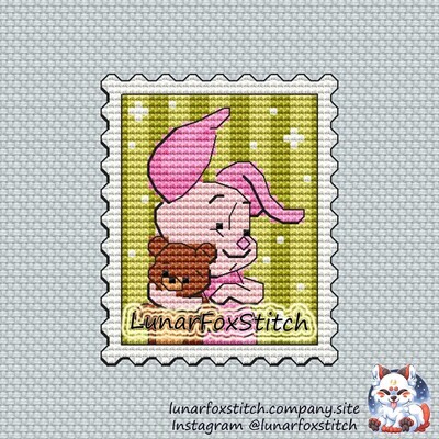 Baby pig postage stamp cross stitch pattern