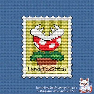 Red flower postage stamp cross stitch pattern
