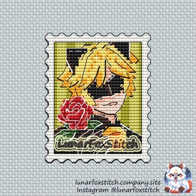 Black cat anime girl postage stamp cross stitch pattern