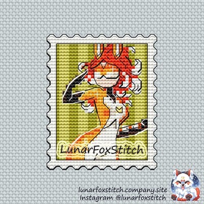 Fox anime girl postage stamp cross stitch pattern