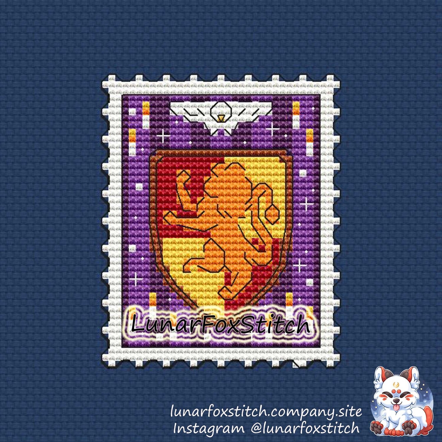Lion house postage stamp cross stitch pattern