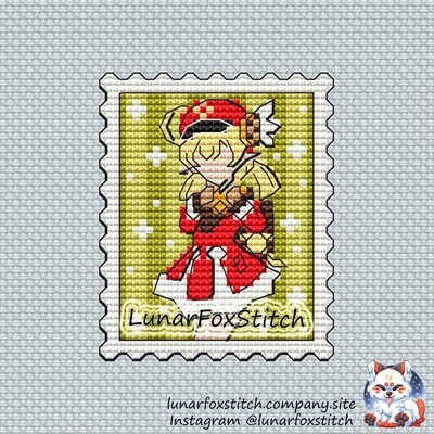 Anime chibi girl postage stamp cross stitch pattern