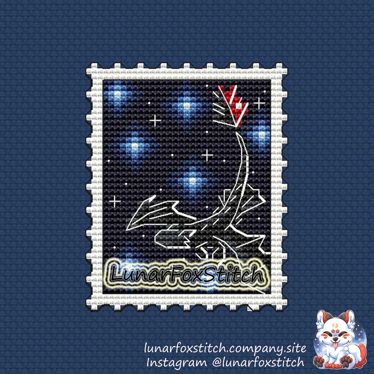 Night dragon postage stamp cross stitch pattern