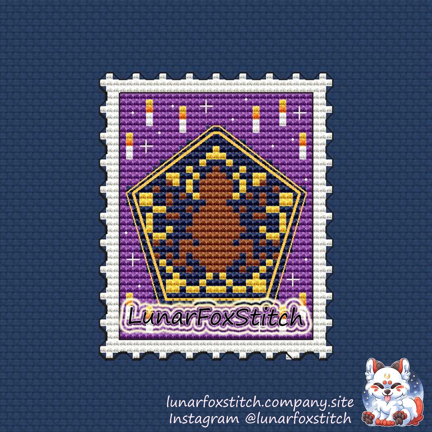 Harry potter chocolate frog stamp cross stitch pattern
