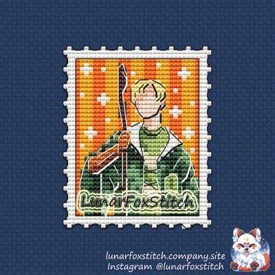 Snake wizard boy postage stamp cross stitch pattern