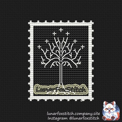 White tree postage stamp cross stitch pattern
