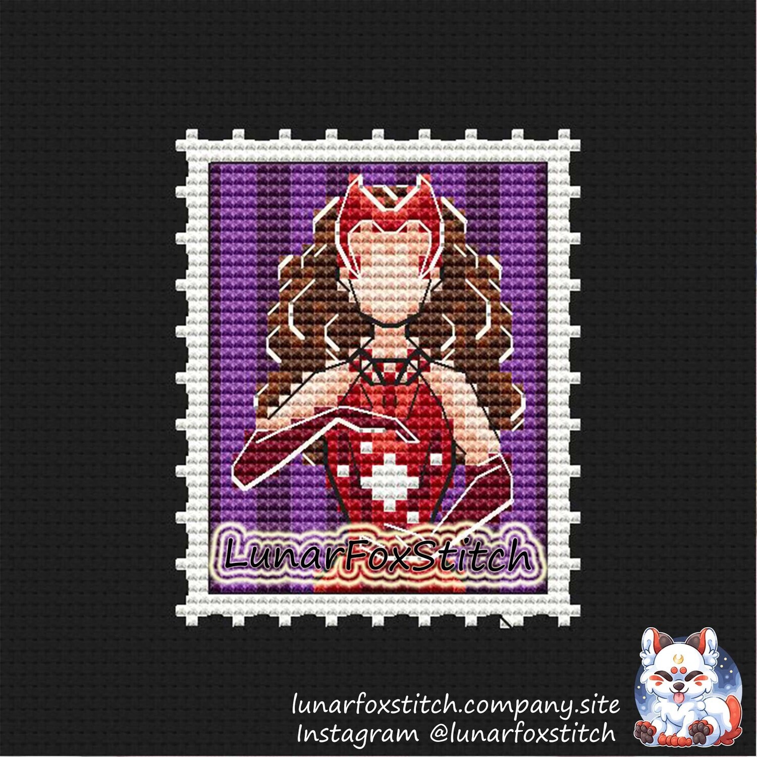 Red witch postage stamp cross stitch pattern