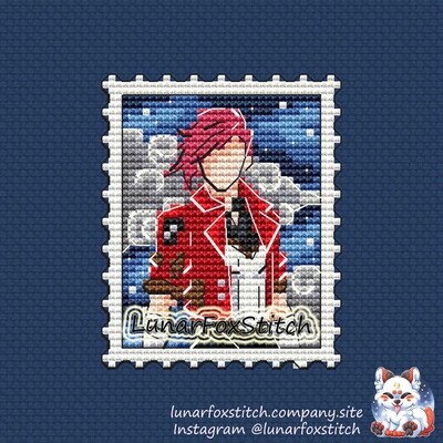 Anime girl pink hair postage stamp cross stitch pattern