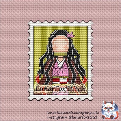 Cute anime girl in the box postage stamp cross stitch pattern