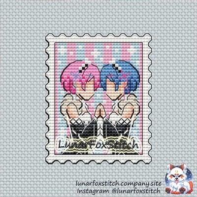Anime twin girls postage stamp cross stitch pattern