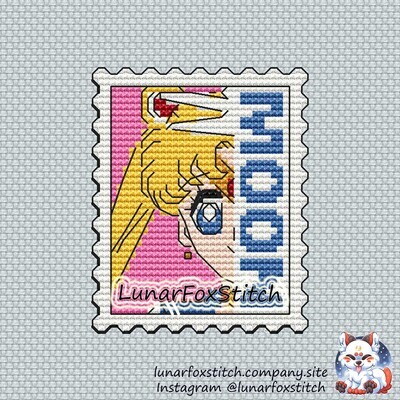 Anime girl postage stamp cross stitch pattern