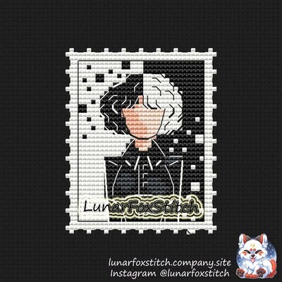 Villain dog girl postage stamp cross stitch pattern