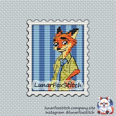 Fox postage stamp cross stitch pattern