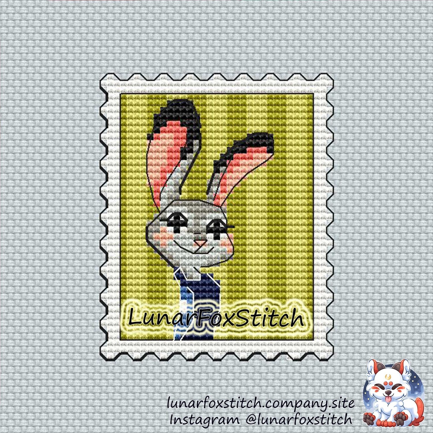 Police rabbit postage stamp cross stitch pattern