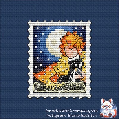 Cute orange japanese anime boy postage stamp cross stitch pattern