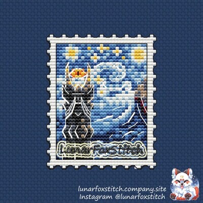 Villain eye tower postage stamp cross stitch pattern