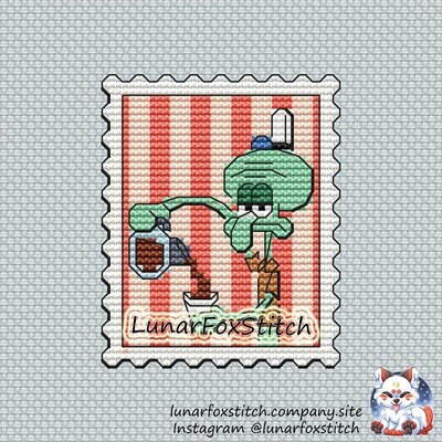 Octopus postage stamp cross stitch pattern