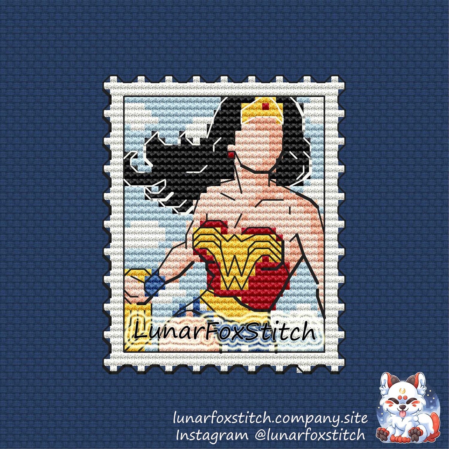 Hero woman postage stamp cross stitch pattern