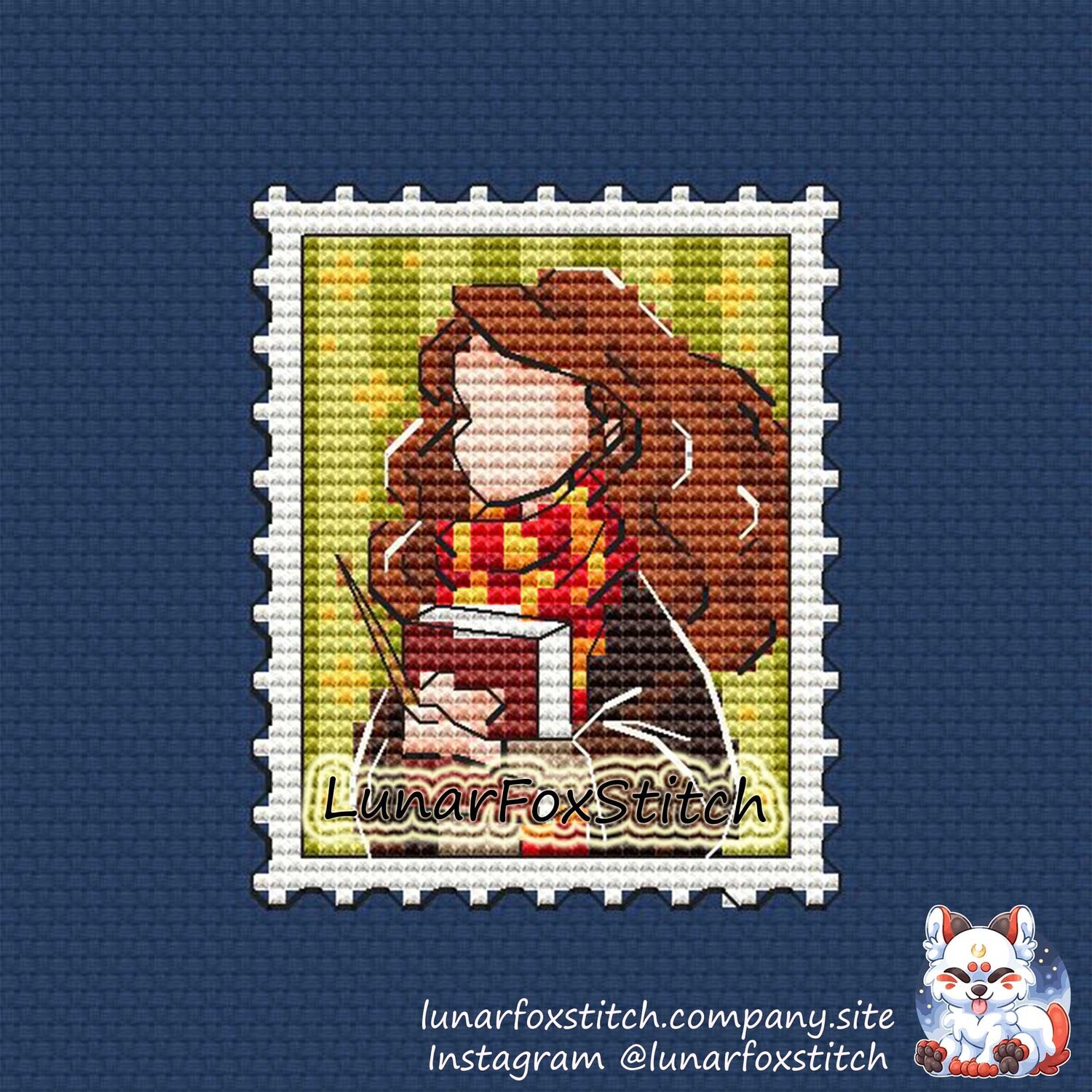 Lion wizard girl postage stamp cross stitch pattern