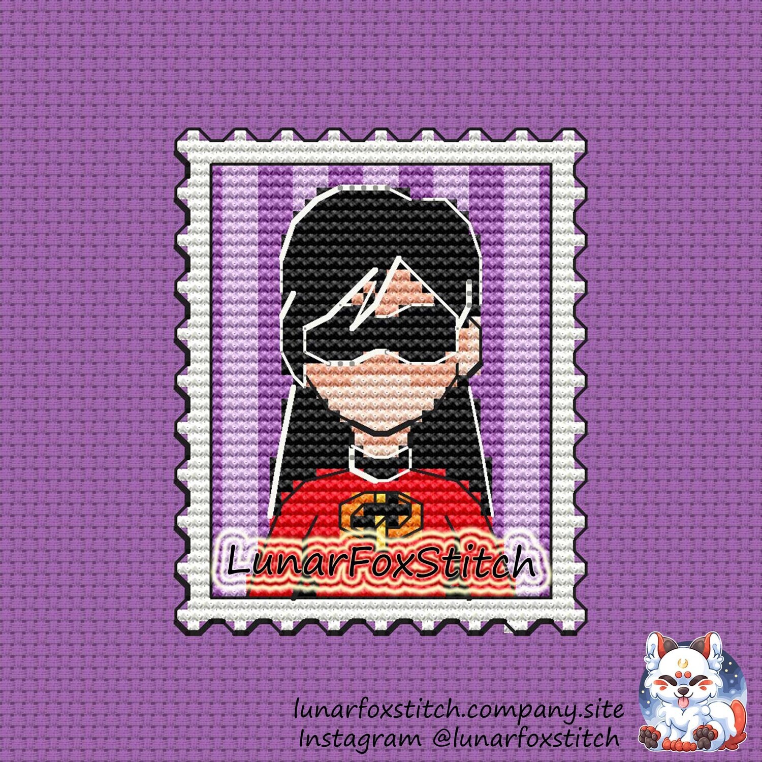 Invisible girl postage stamp cross stitch pattern