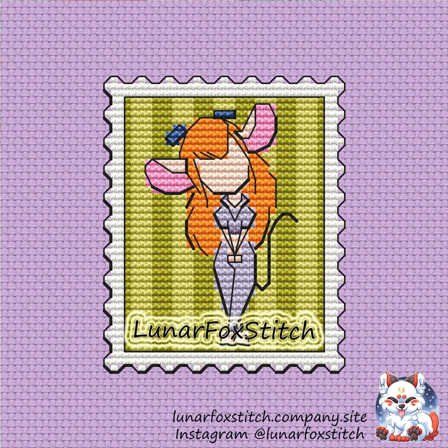 Girl mouse postage stamp cross stitch pattern