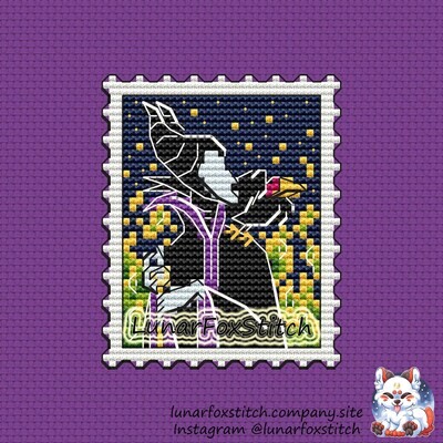 Villain dragon woman postage stamp cross stitch pattern