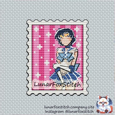 Sailor anime girl Mercury postage stamp cross stitch pattern