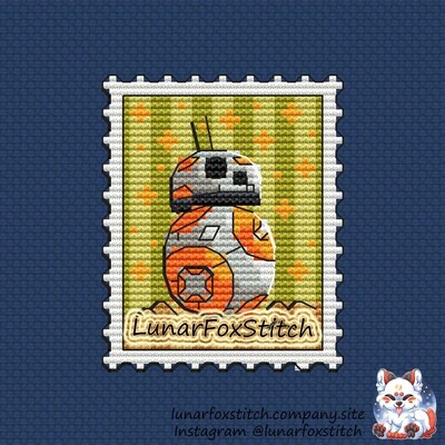 Star robot postage stamp cross stitch pattern
