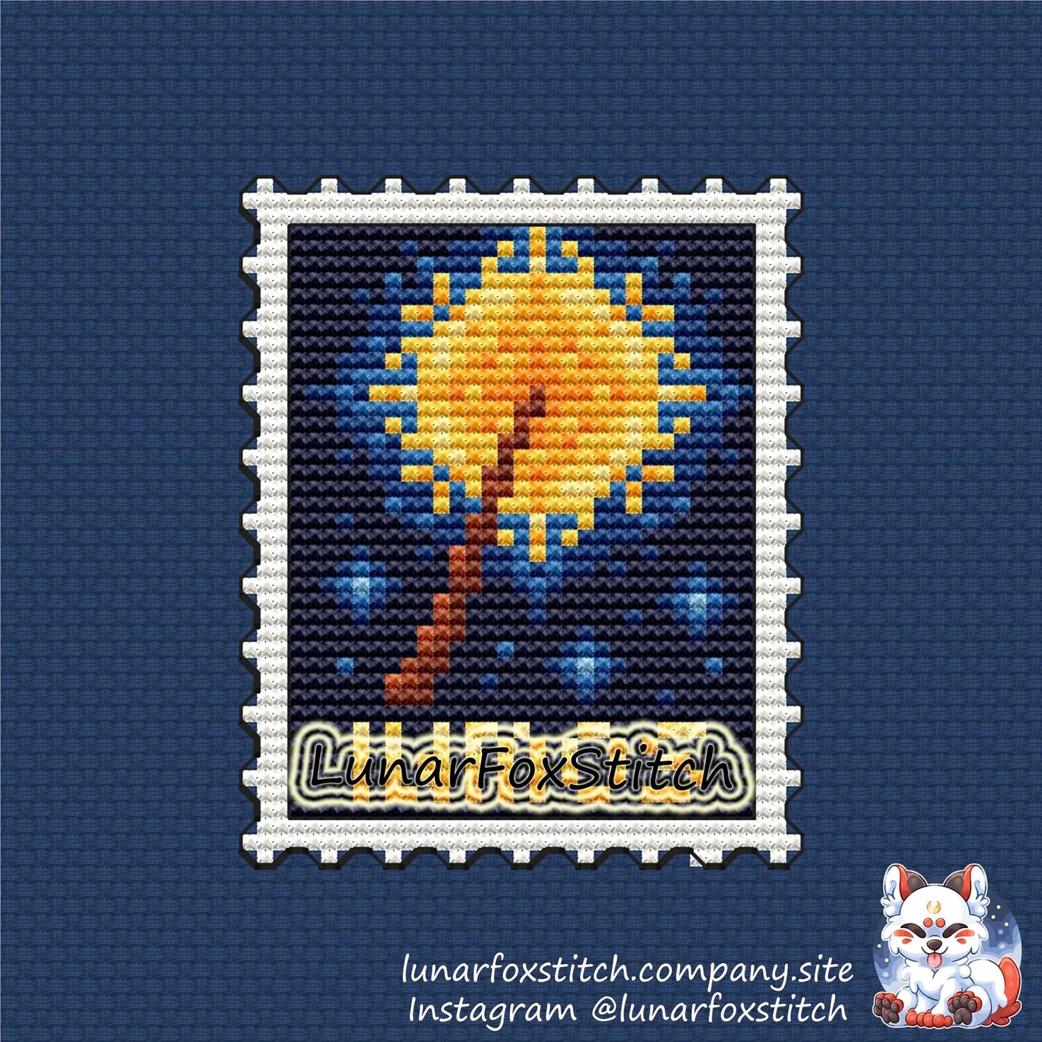 Lumos postage stamp cross stitch pattern