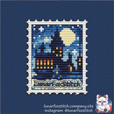 Magic school moon postage stamp cross stitch pattern