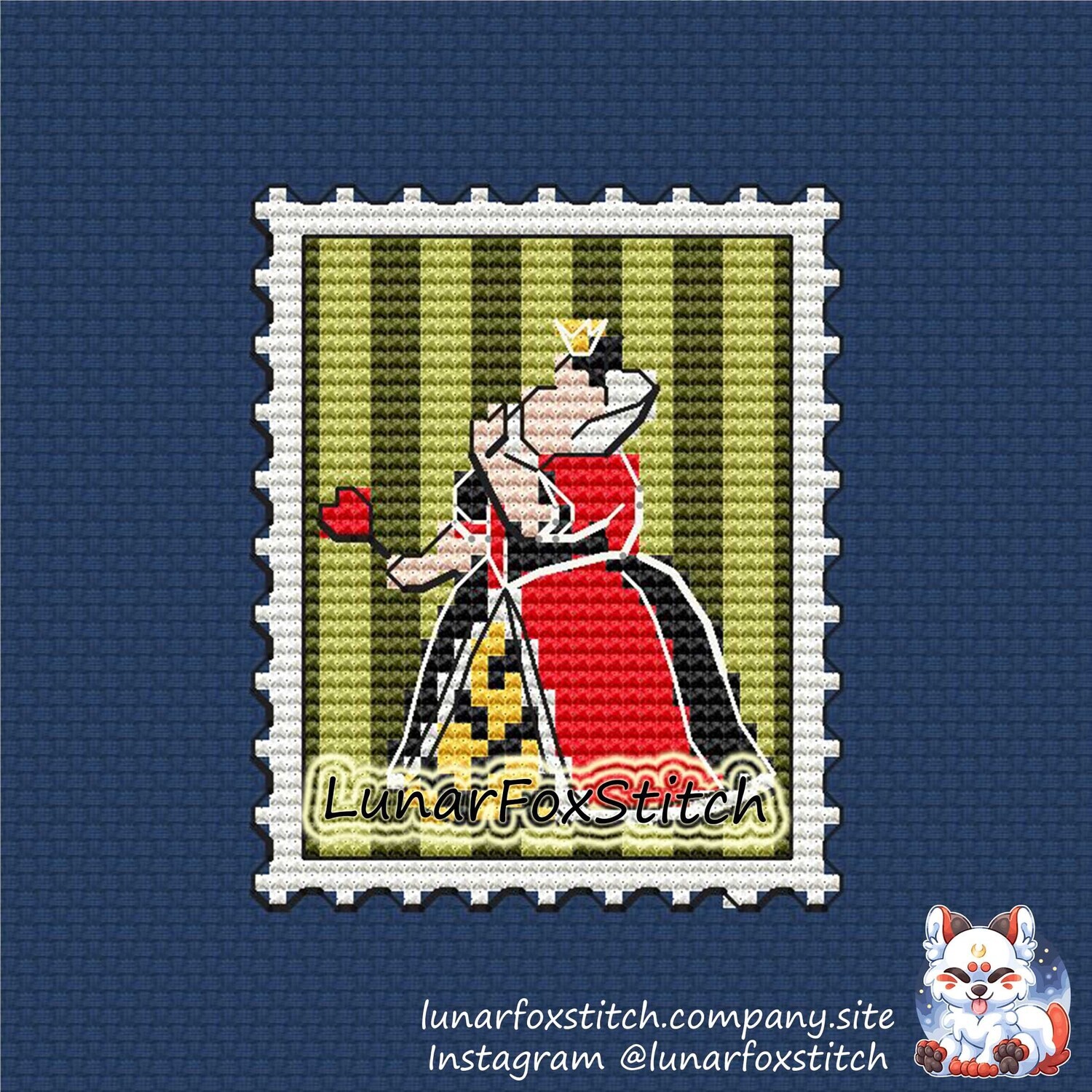 Heart queen postage stamp cross stitch pattern