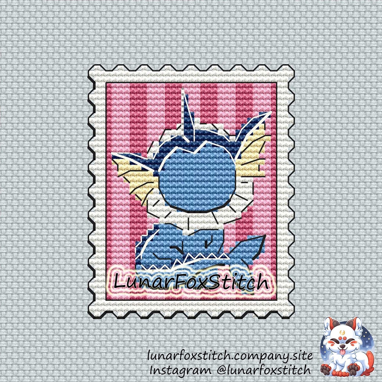 Water cat postage stamp cross stitch pattern