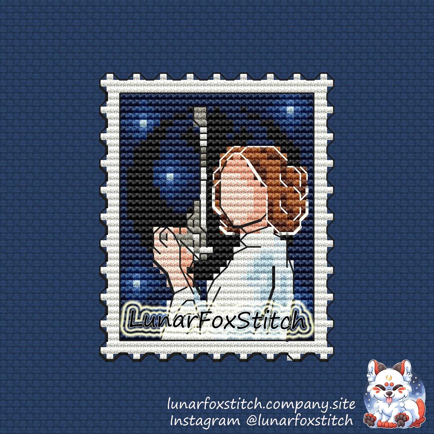 Space princess girl postage stamp cross stitch pattern