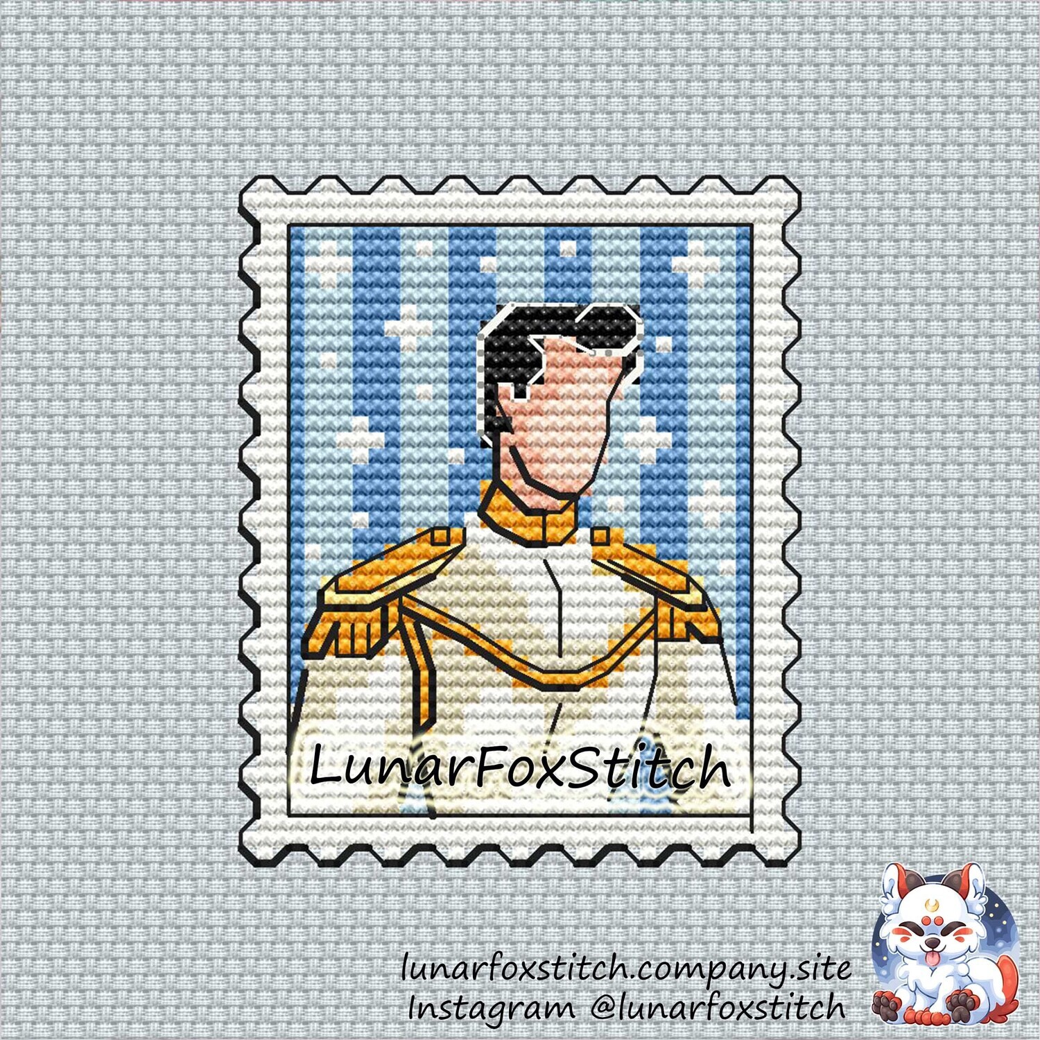 Prince postage stamp cross stitch pattern