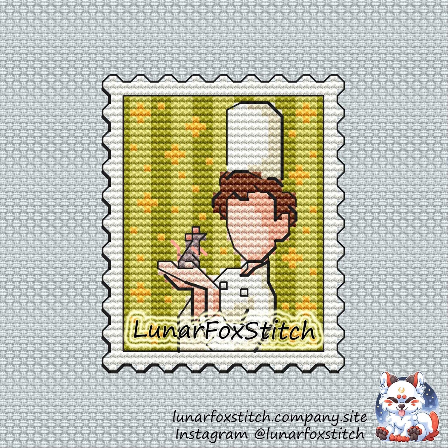 The mouse and the chef postage stamp cross stitch pattern