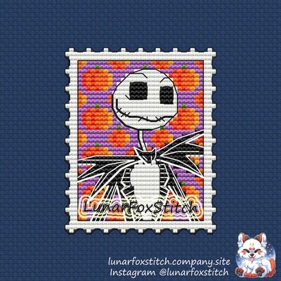 Skeleton postage stamp cross stitch pattern