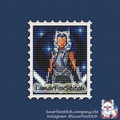 Space warrior girl postage stamp cross stitch pattern