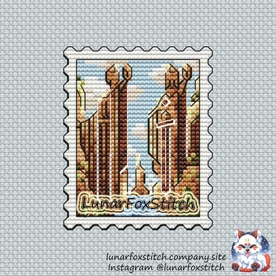 King stone gates postage stamp cross stitch pattern