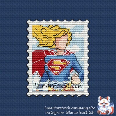 Hero girl postage stamp cross stitch pattern