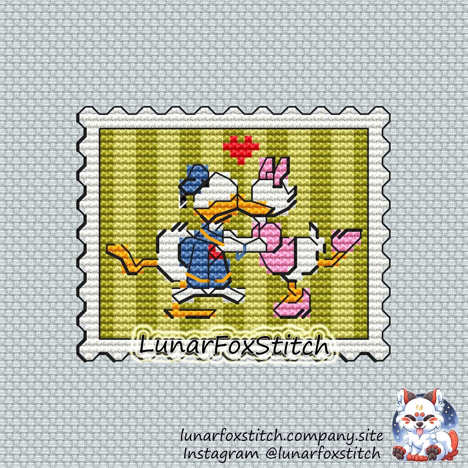 Duck love postage stamp cross stitch pattern