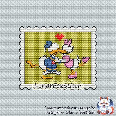 Duck love postage stamp cross stitch pattern